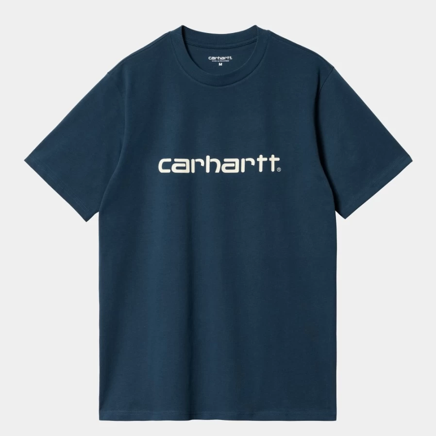 Carhartt WIP Men's Script T-Shirt in Squid/Salt Color - Short Sleeve Casual Tee