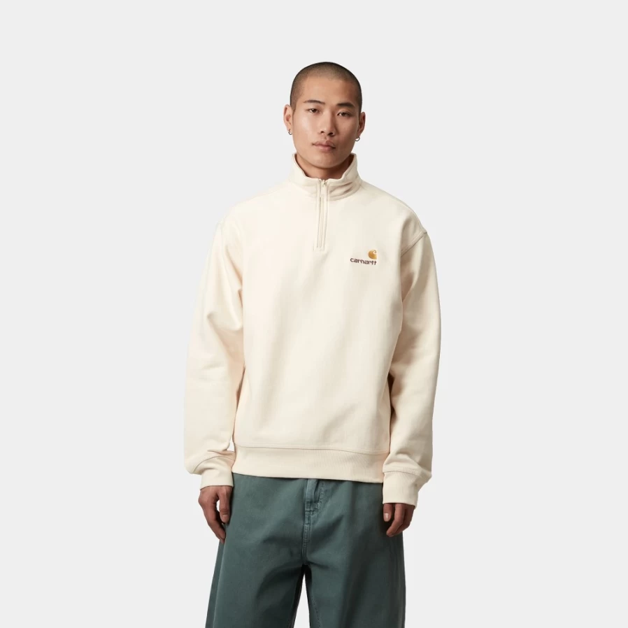 Carhartt WIP Men's Half Zip American Script Sweatshirt in Natural