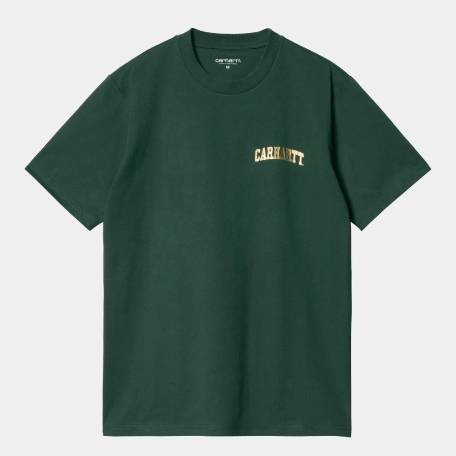 Carhartt WIP Men's S/S University Script T-Shirt in Discovery Green & Gold