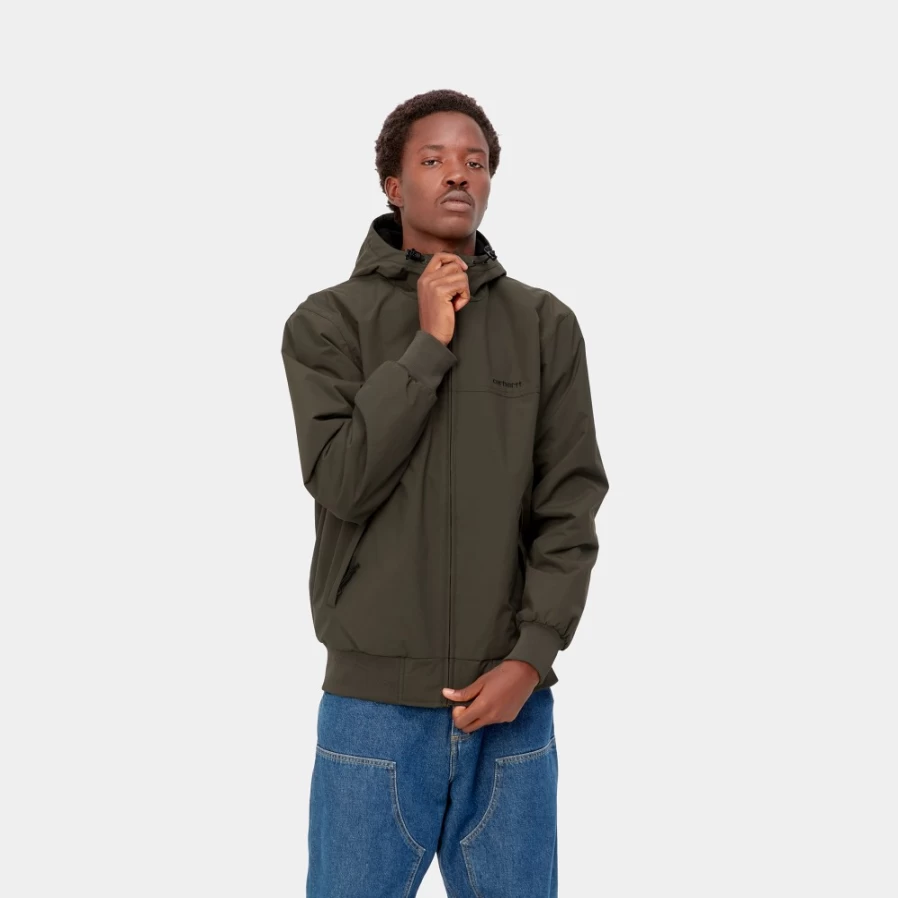 Carhartt WIP Men's Hooded Sail Jacket in Cypress & Black - Waterproof Windbreaker Coat