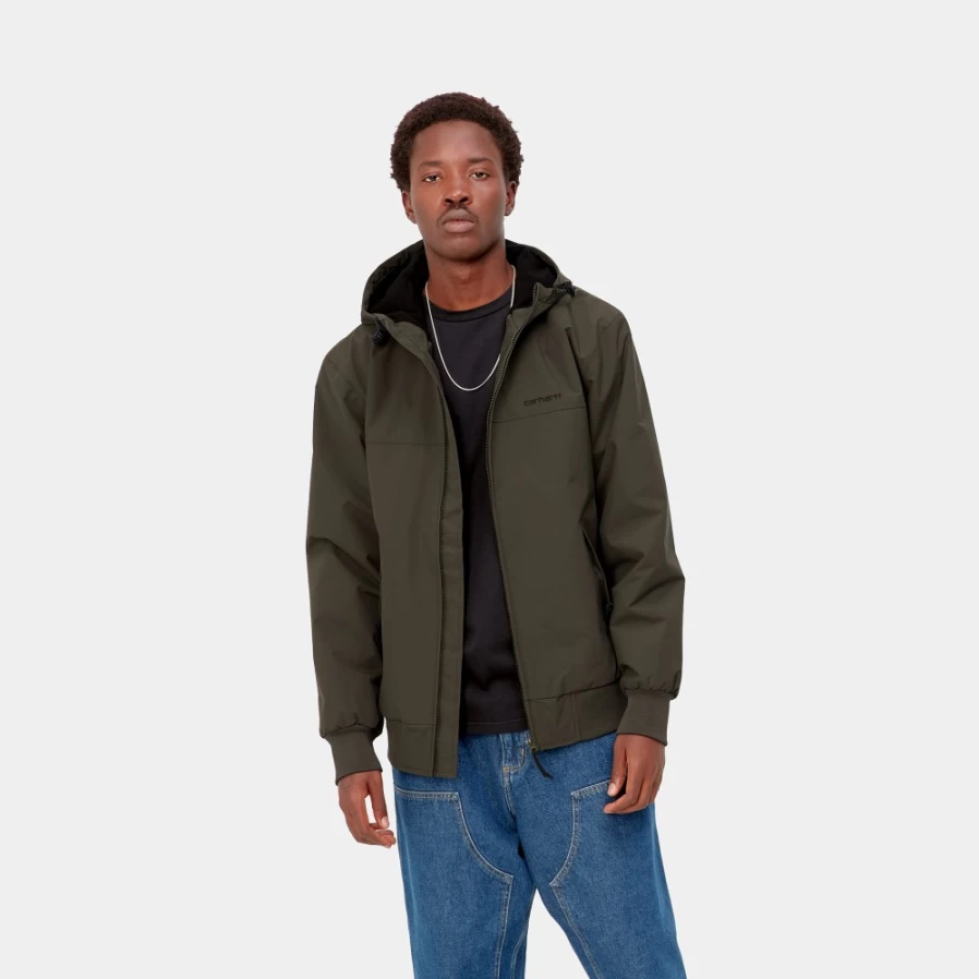 Carhartt WIP Men's Hooded Sail Jacket in Cypress & Black - Waterproof Windbreaker Coat