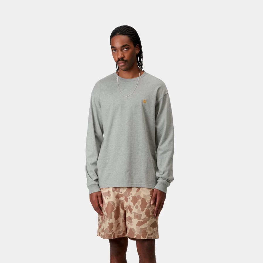 Carhartt WIP Men's L/S Chase T-Shirt in Grey Heather & Gold