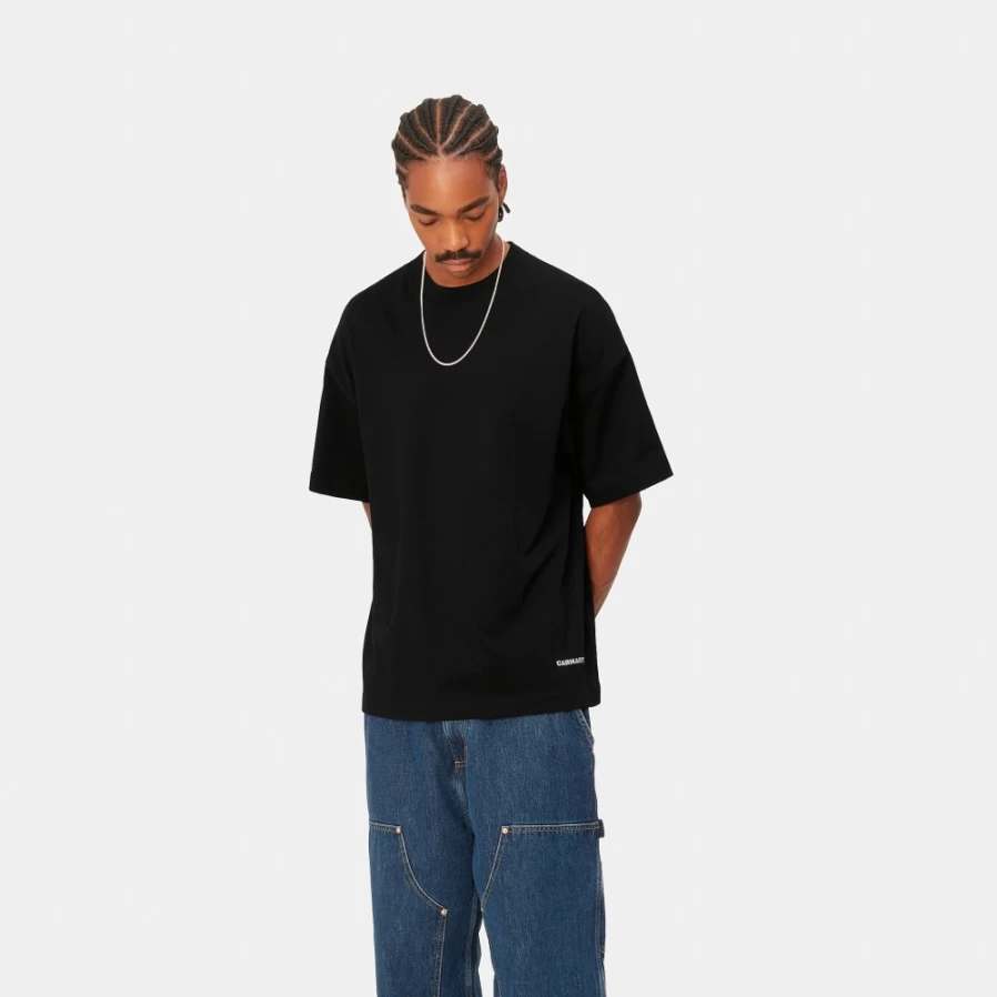 Carhartt WIP Men's Link Script Short Sleeve T-Shirt - Black & White Casual Crewneck Tee