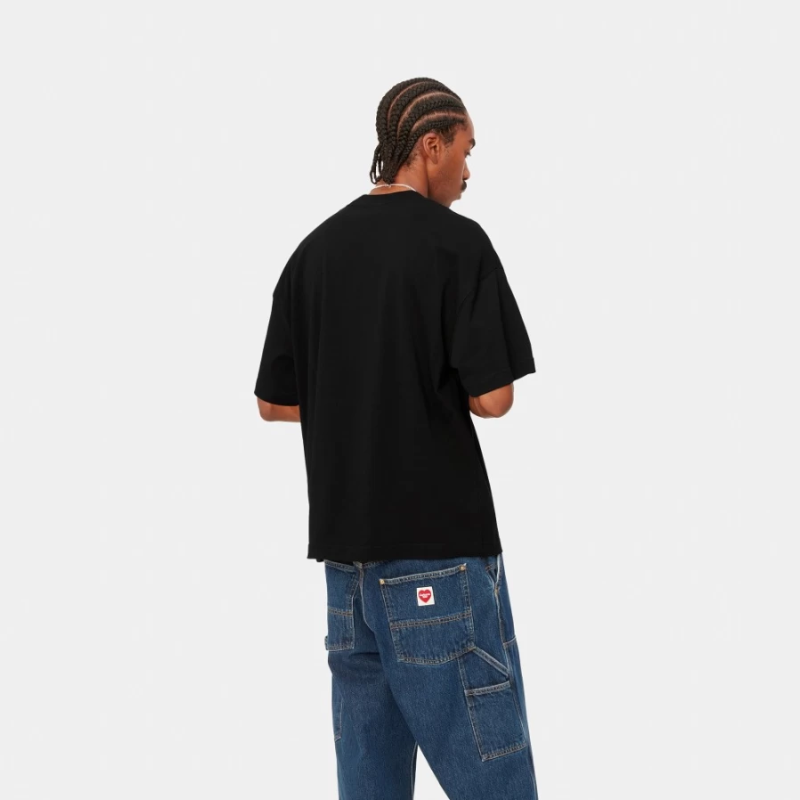 Carhartt WIP Men's Link Script Short Sleeve T-Shirt - Black & White Casual Crewneck Tee