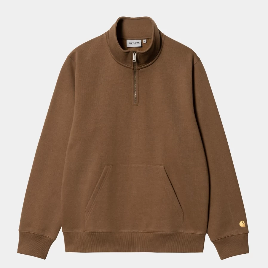 Carhartt WIP Men's Chase Neck Zip Sweatshirt in Tamarind & Gold Color