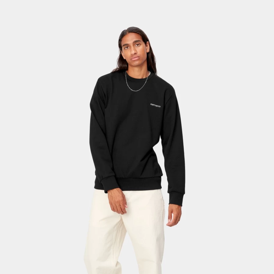 Carhartt WIP Men's Script Embroidery Sweatshirt - Black & White Pullover Hoodie