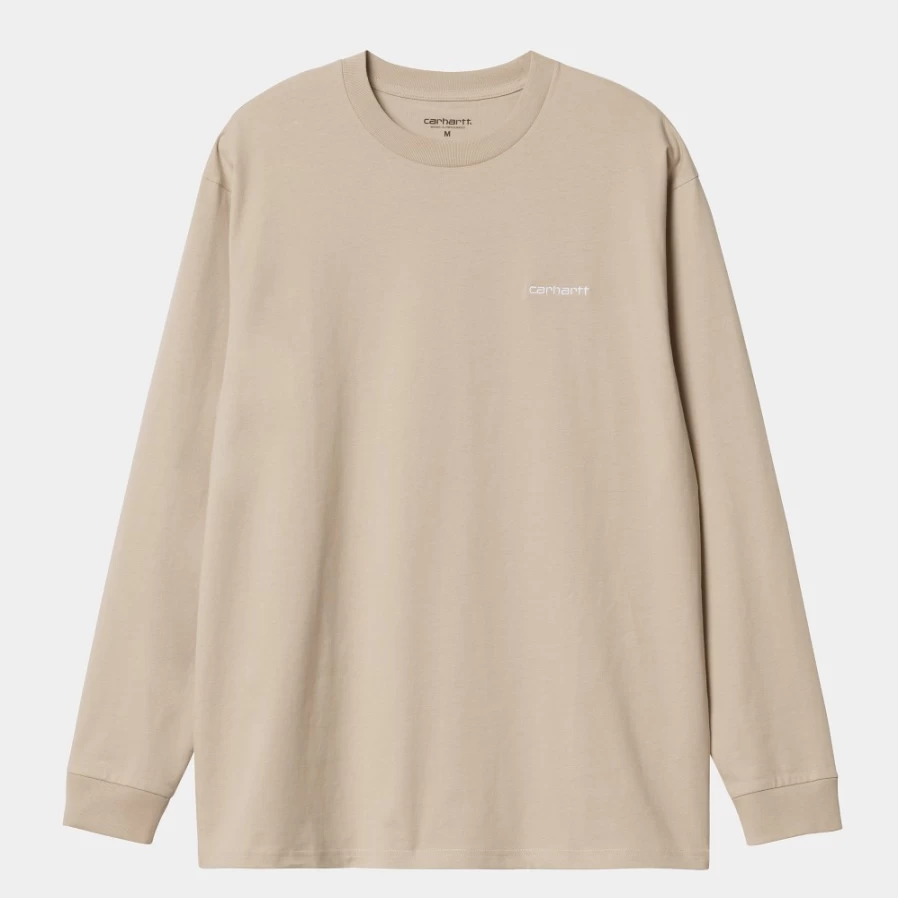 Carhartt WIP Men's Long Sleeve Script Embroidery T-Shirt in Wall/White