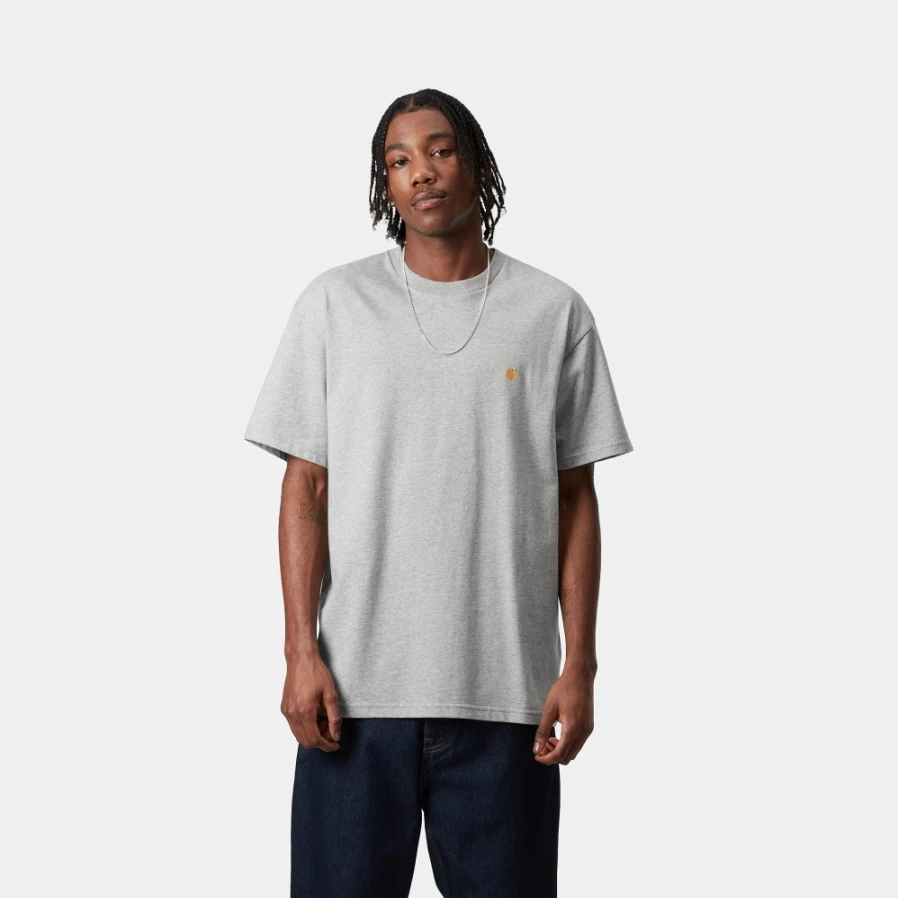 Carhartt WIP Men's S/S Chase T-Shirt in Grey Heather & Gold
