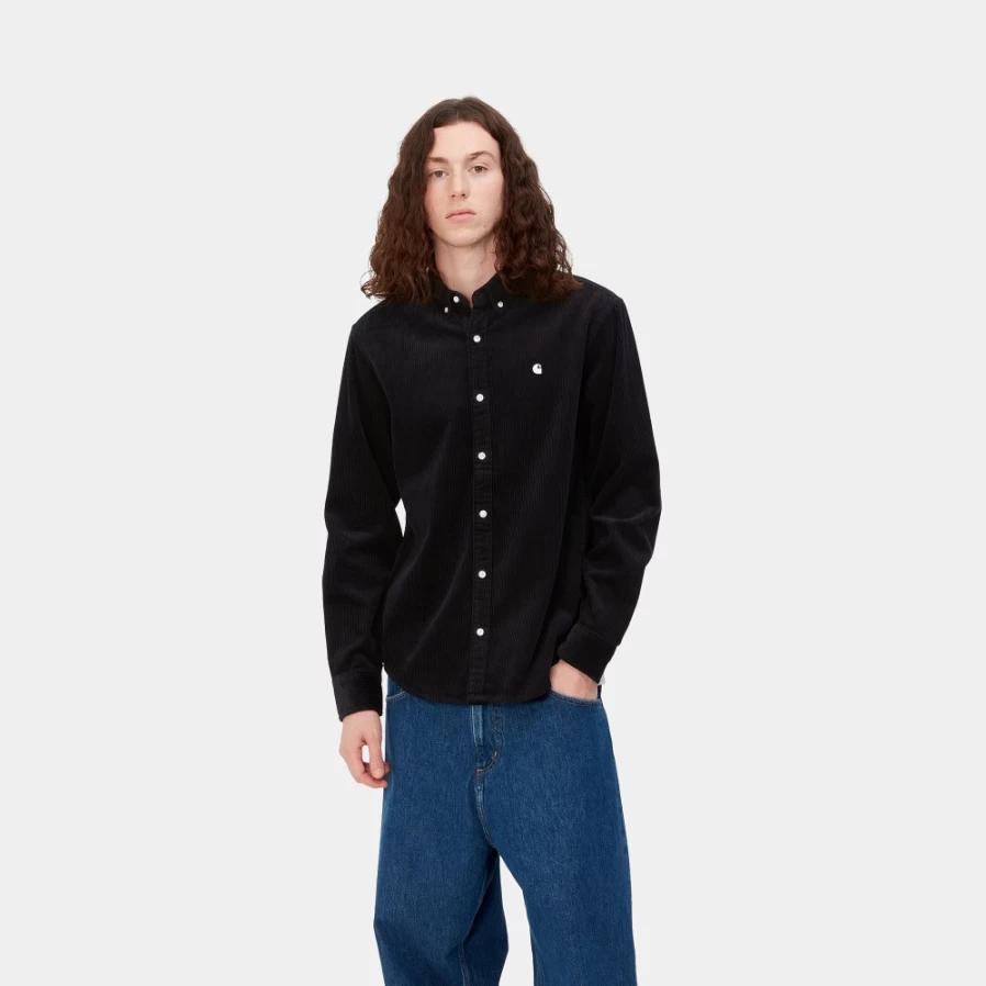 Carhartt WIP Men's Madison Long Sleeve Cord Shirt in Black/Wax