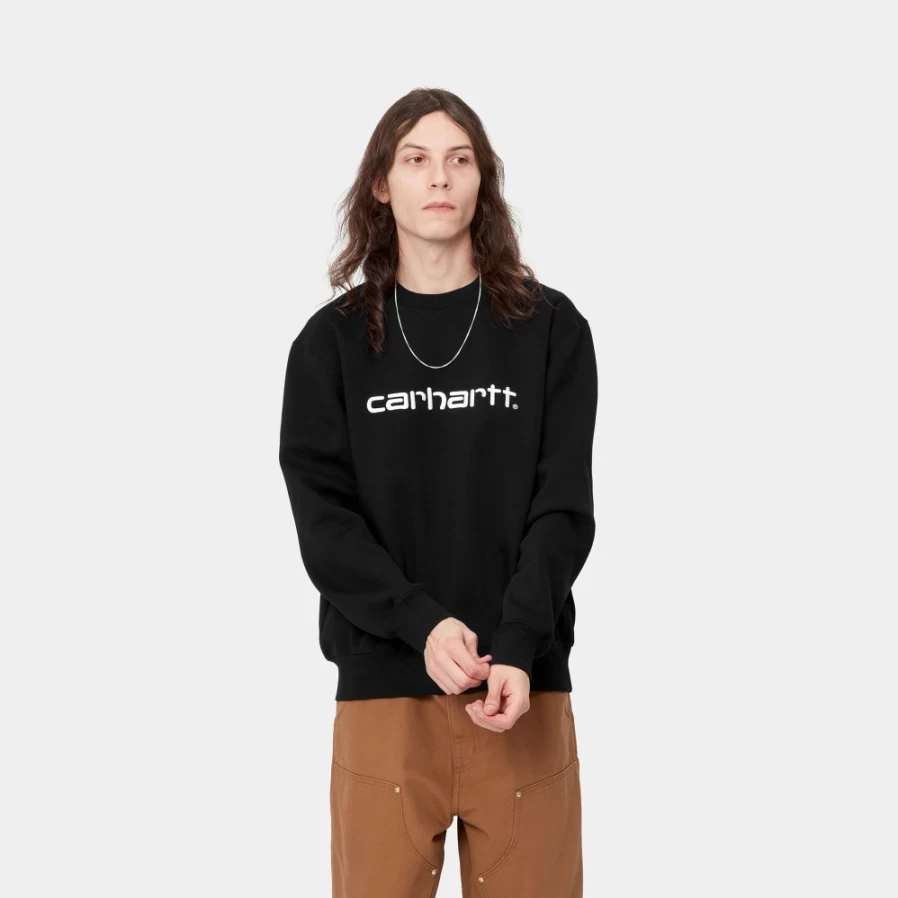 Carhartt WIP Men's Black & White Sweatshirt - Heavyweight Crewneck Pullover