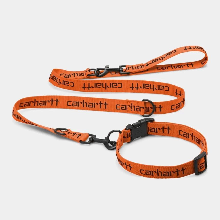 Carhartt WIP Script Dog Leash & Collar Set - Orange & Black Adjustable Pet Accessories