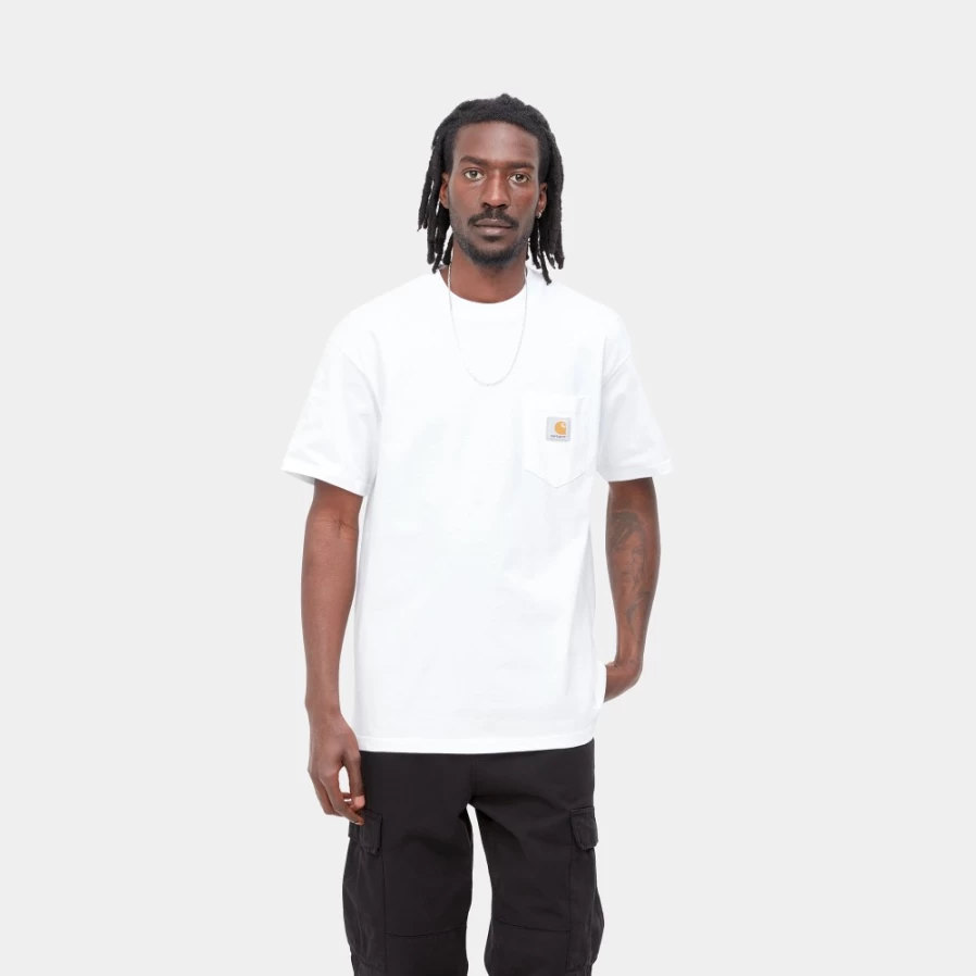 Carhartt WIP Men's Short Sleeve Pocket T-Shirt - White & Black Casual Crewneck Tee