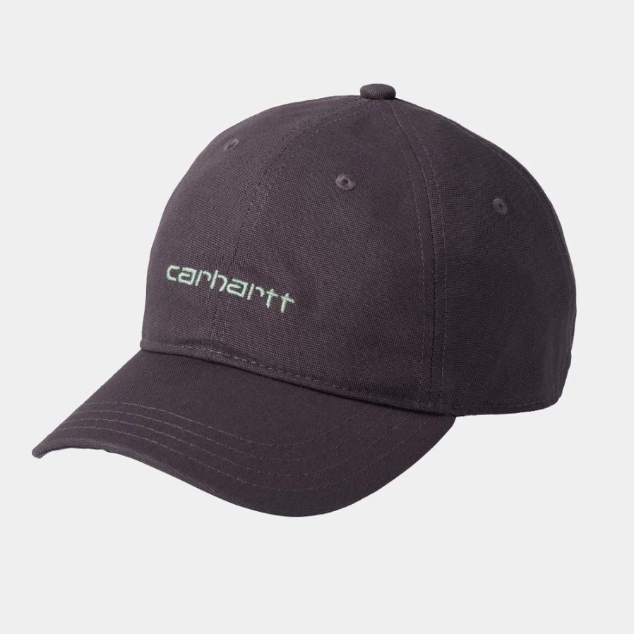 Carhartt WIP Canvas Script Cap in Artichoke & Misty Sage - Vintage Washed Cotton Dad Hat