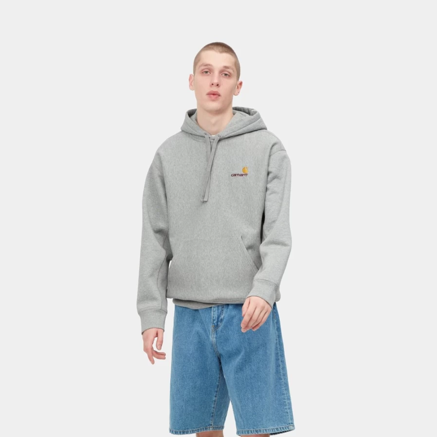 Carhartt WIP Men's Hooded American Script Sweatshirt in Grey Heather